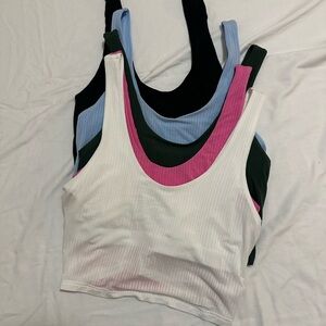 Set of 5 Women's Ribbed Tank Top Set - White, Pink, Blue, Black, Green